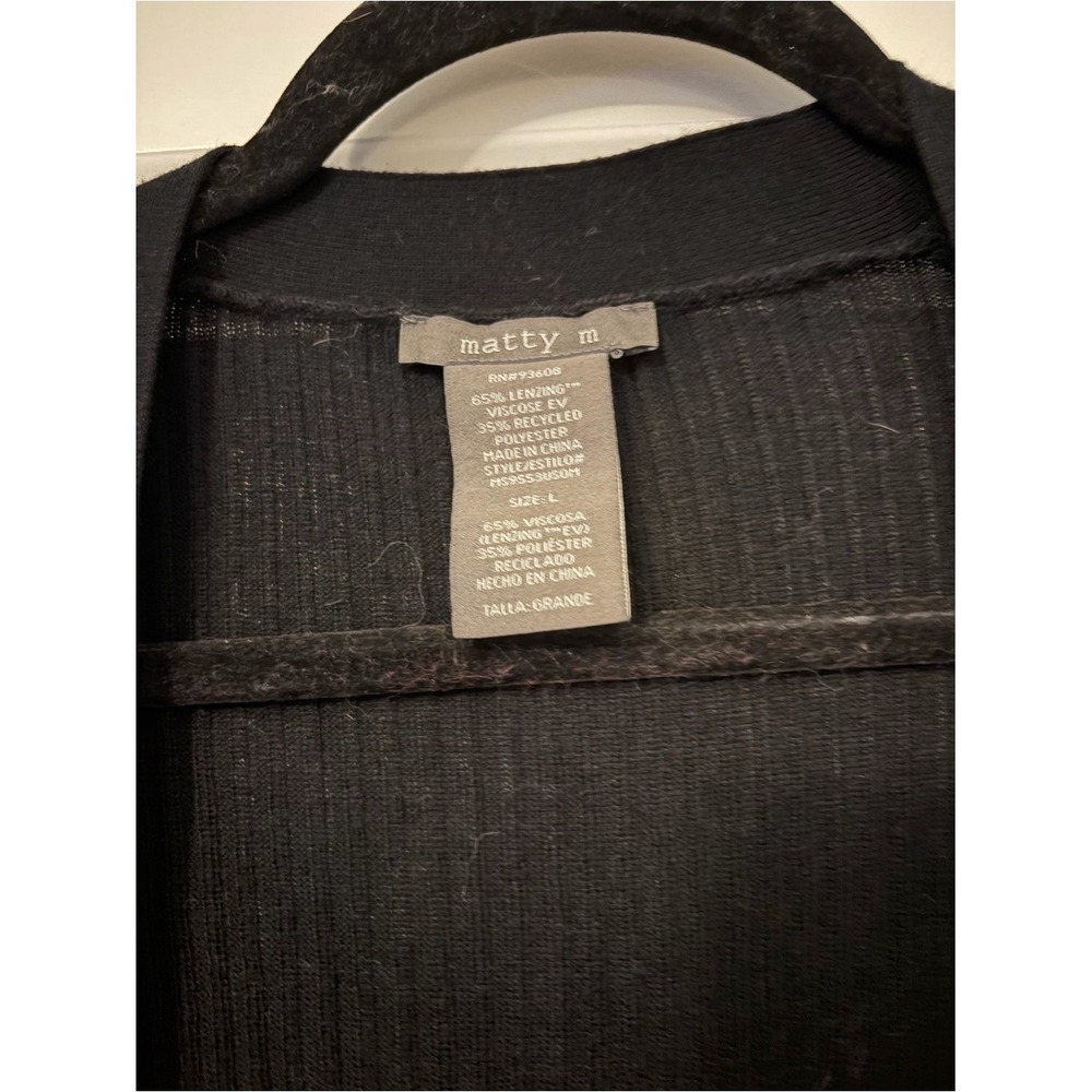 Matty M Black Open-Front Ribbed Cardigan Long Sleeve Pocket Sweater Large - Picture 3 of 3